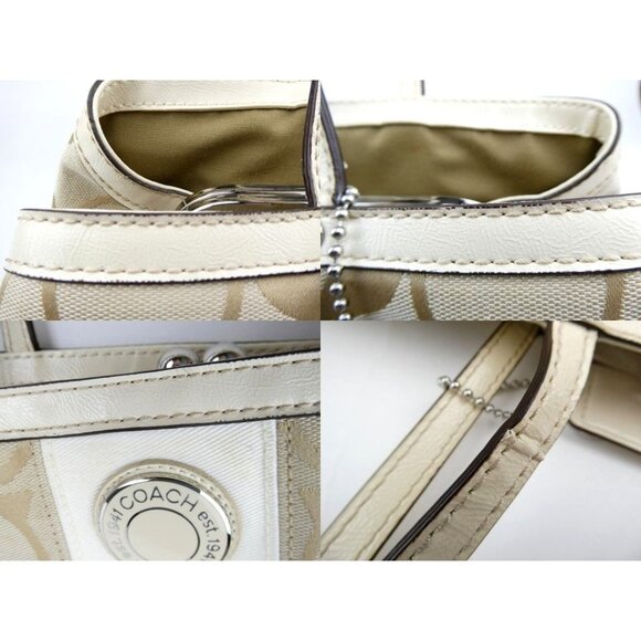 Coach Signature Light Khaki Chalk Canvas Leather Tote Shoulder Bag F19190 - Picture 11 of 16